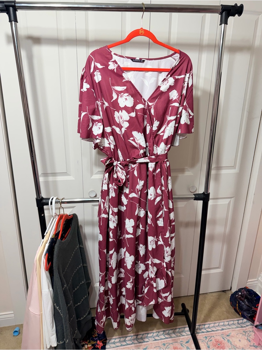 BloomChic Burgundy Floral Wrap Maxi Dress